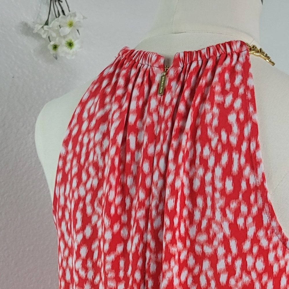 MICHAEL KORS CORAL & WHITE CHAIN NECK SLEEVELESS STRETCH DRESS SZ: M - Picture 8 of 16
